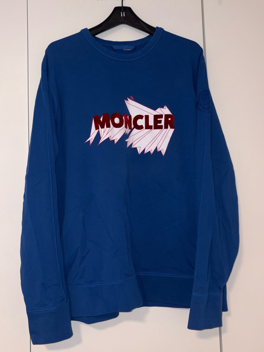 Moncler Royal Blue Crewneck with Graphic Red Velvet Logo